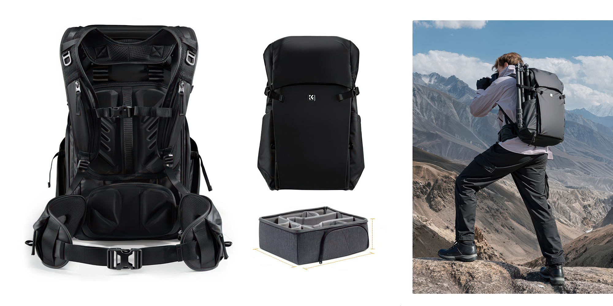 Plecak fotograficzny K&F Concept Star Wander 04 30 l - czarny - Odporny na deszcz i zabrudzenia